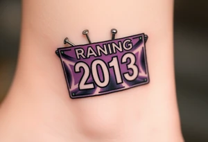 Racing half marathon bib 2013 purple and gold running safety pins piercing the skin running tattoo idea