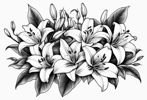 5 lilies and cherry blossom branch tattoo idea