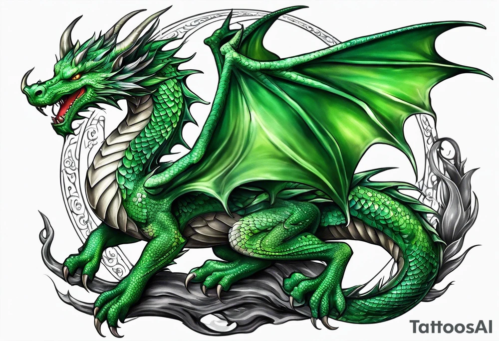 Moon fairy green dragon tattoo idea