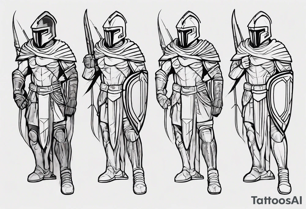 spartan soldier sleeve linework ultra-thin fine line linework tattoo idea