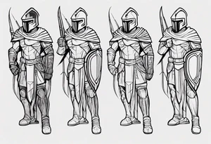 spartan soldier sleeve linework ultra-thin fine line linework tattoo idea