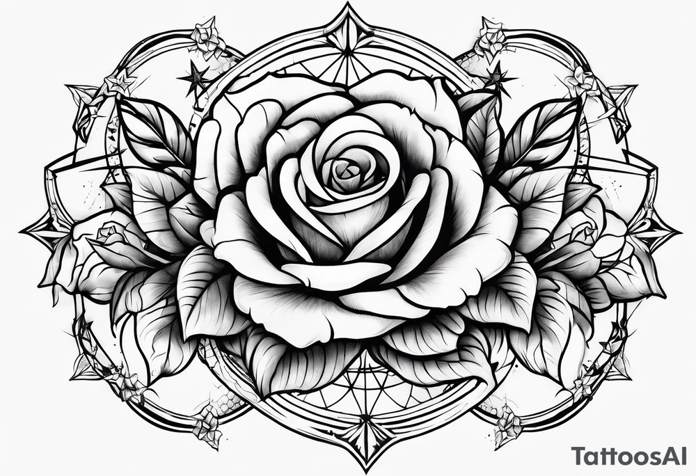 Tesseract with roses and stars around it tattoo idea