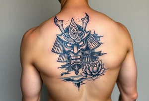 arm Sleeve.
Samurai oni mask, Japanese temple, water, lotus tattoo idea