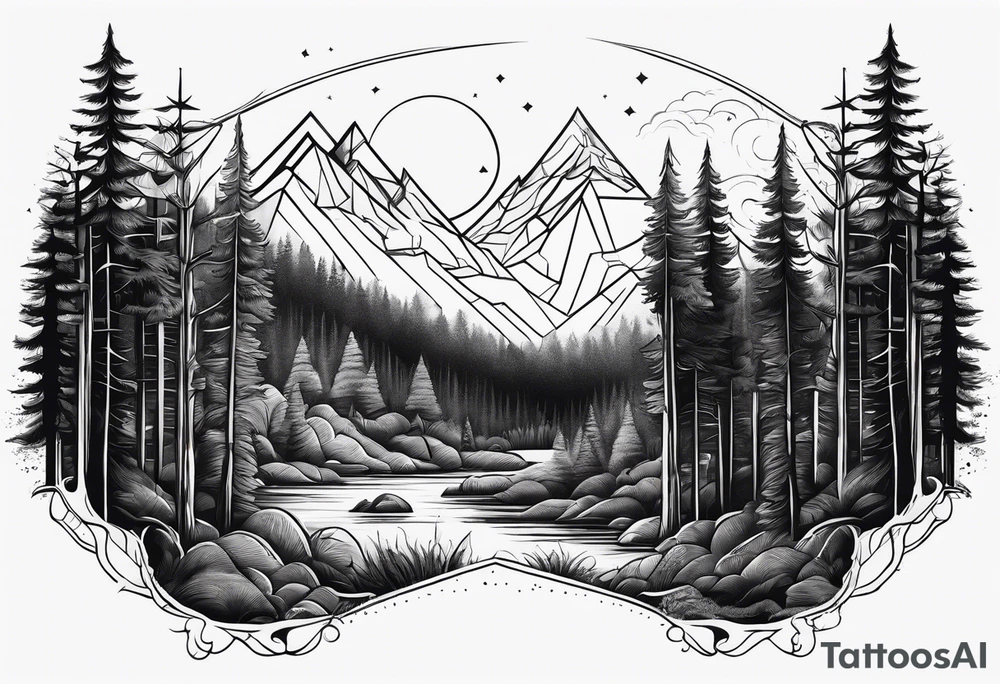 forest along the edges where the fires below and in the distance tattoo idea