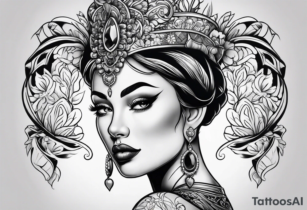 Traditional lady head tattoo idea