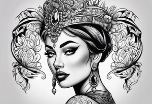 Traditional lady head tattoo idea