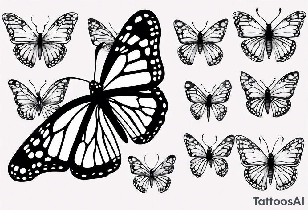 realistic monarch butterfly simple black outline landed on a finger tattoo idea