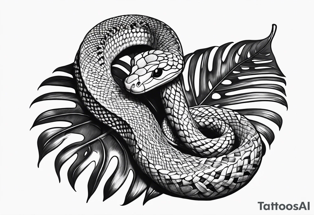 Little snake with monstera tattoo idea