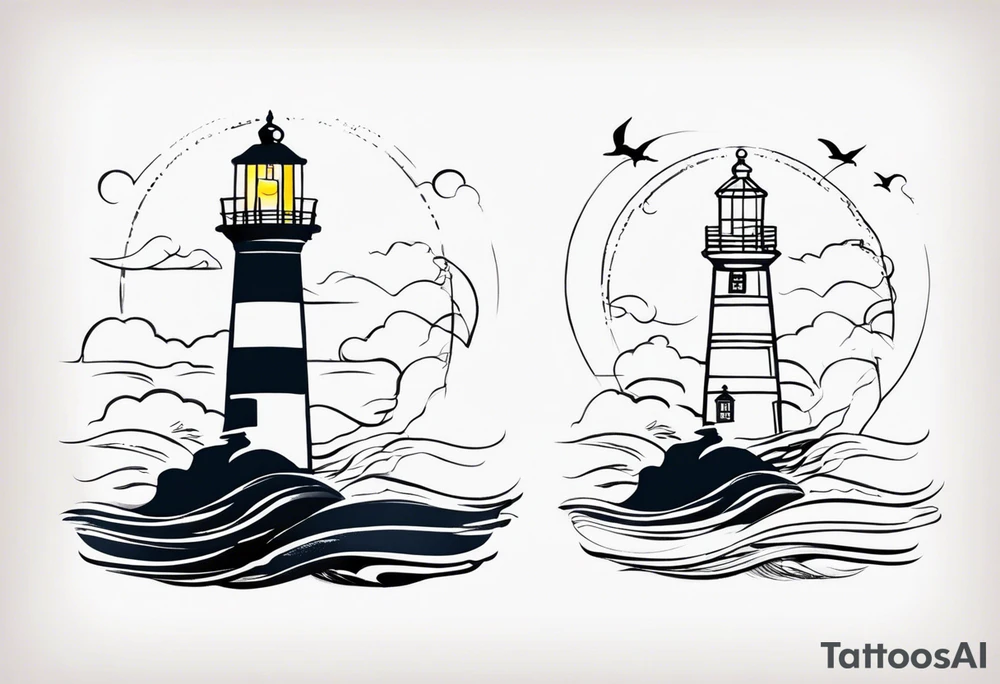 tatuagem estilo pinterest de farol no oceano em mar agitado tattoo idea