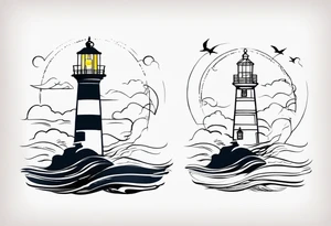 tatuagem estilo pinterest de farol no oceano em mar agitado tattoo idea