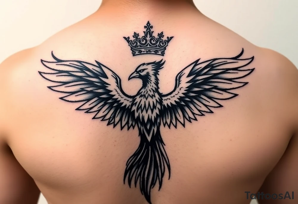 Minimal phoenix and crown tattoo idea