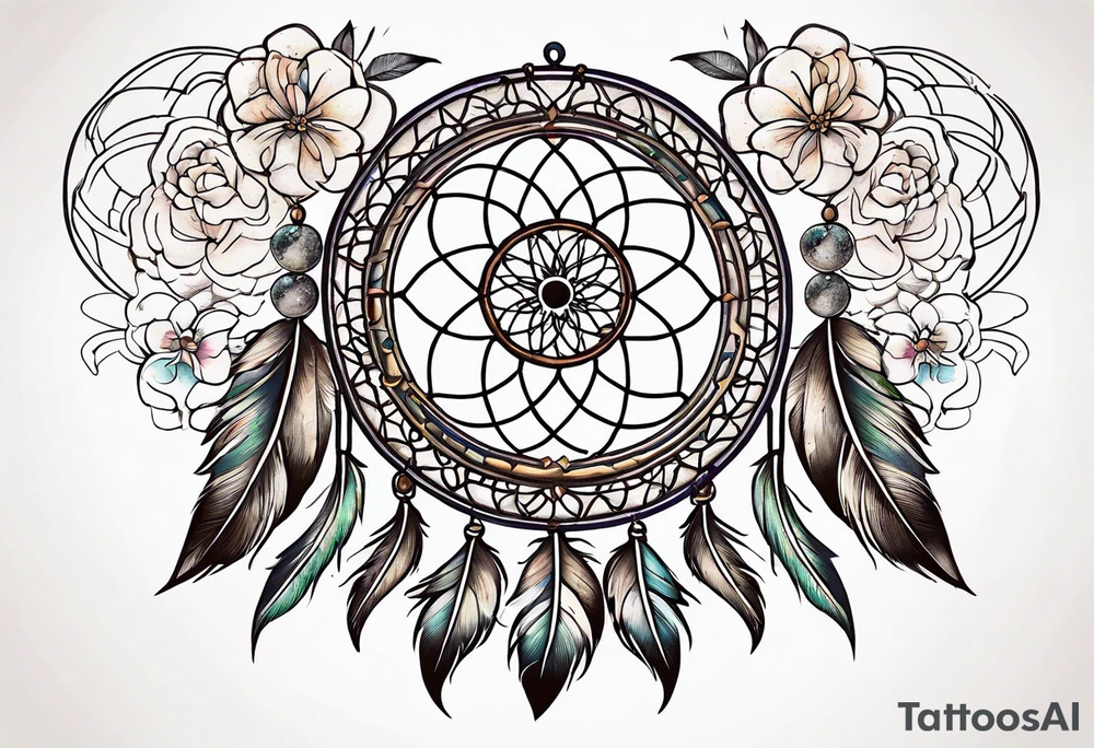 dreamcatcher，Including stars, moon, and Lucky clover tattoo idea