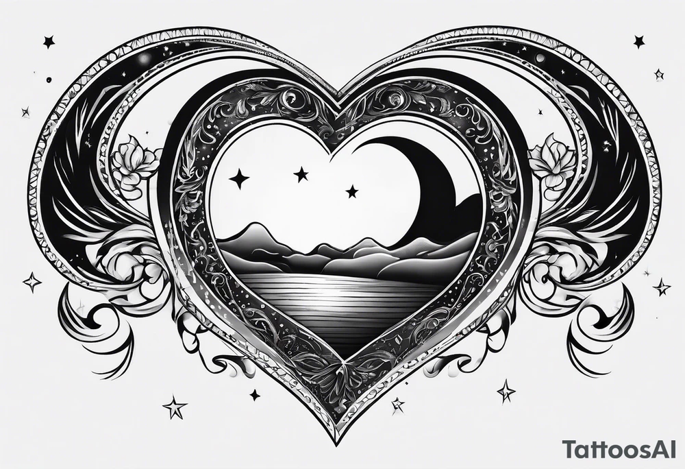 Crescent moon with a love heart inside it tattoo idea