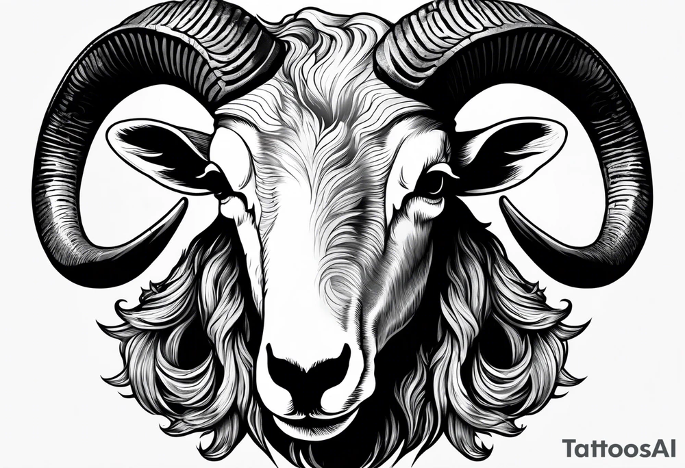 Manly big horn sheep skull on chest black and white realistic Shetland sheep skull with big horns for chest tattoo idea