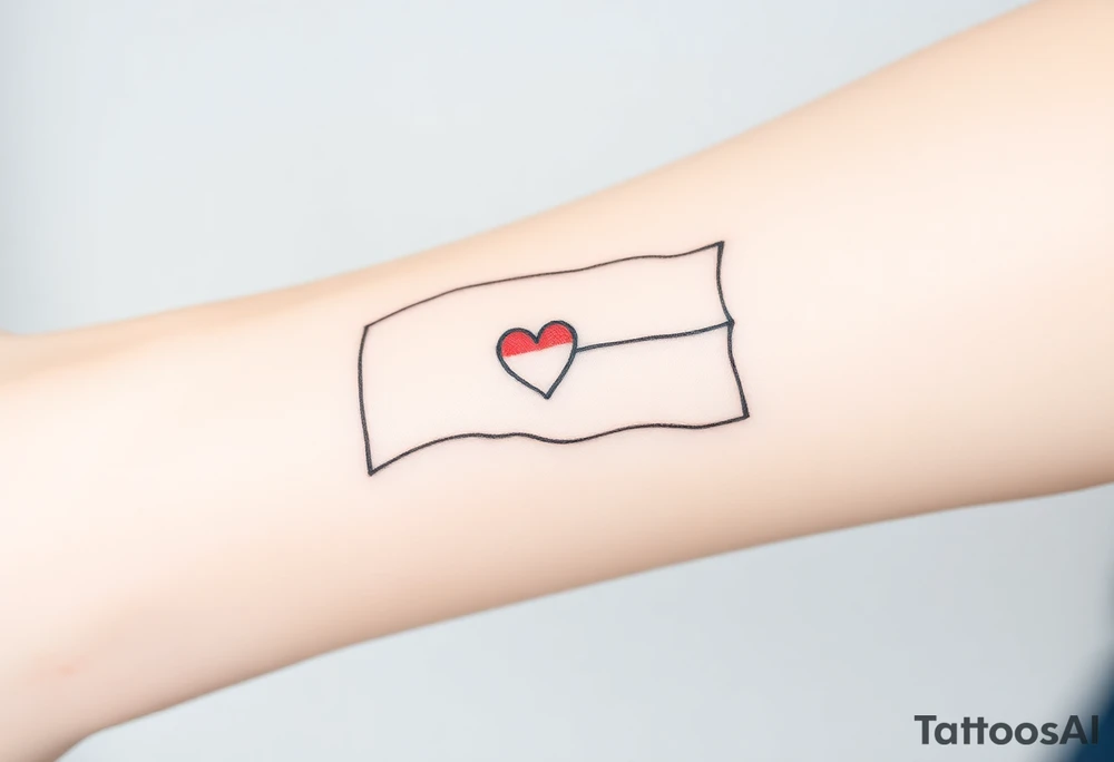 A minimalist Czech flag (blue, white, red) outline, with delicate shading and a small heart incorporated into the design. tattoo idea