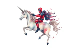 Deadpool riding a unicorn shooting Russian era rpg tattoo idea