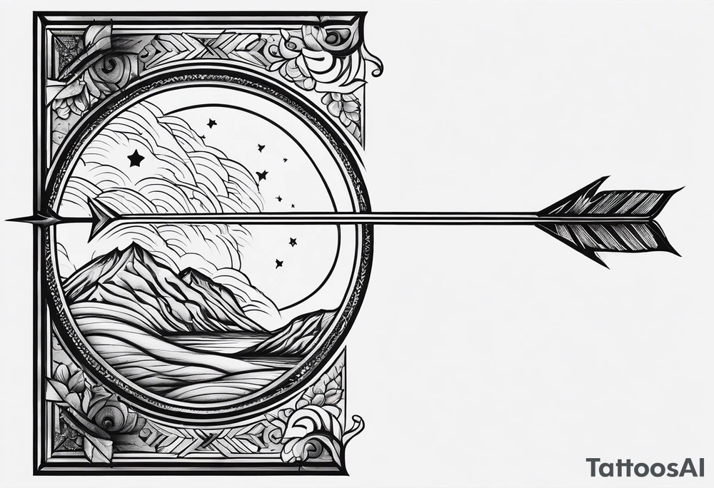 moon fine linework arrow, long and narrow tattoo idea