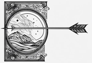 moon fine linework arrow, long and narrow tattoo idea
