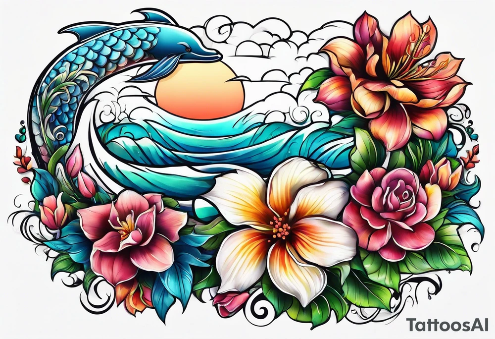 sea, flower tattoo idea