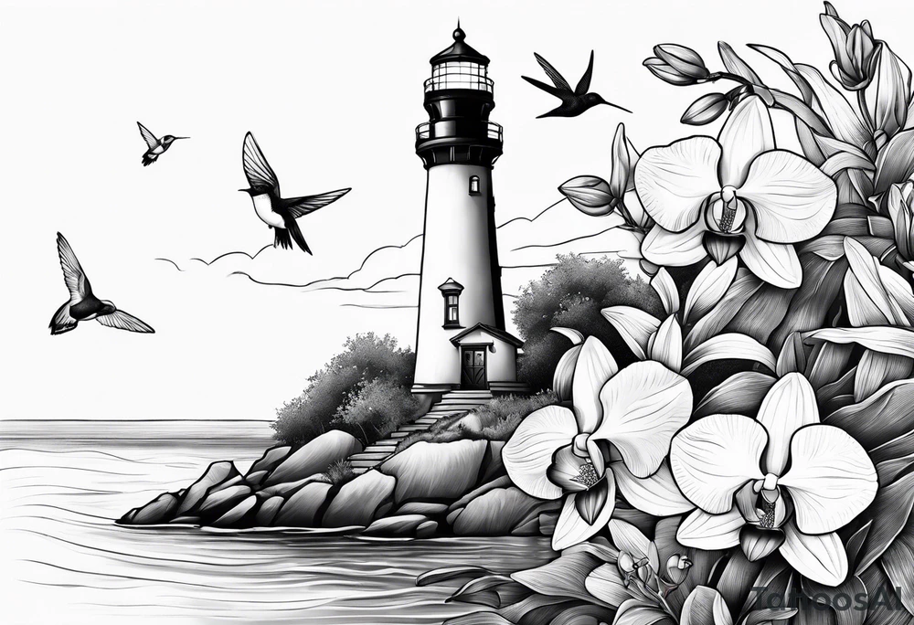 Lighthouse and an anchor and orchids and a hummingbird tattoo idea