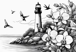 Lighthouse and an anchor and orchids and a hummingbird tattoo idea