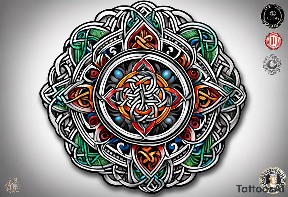 Small circular 3d colored shoulder Celtic tattoo tattoo idea