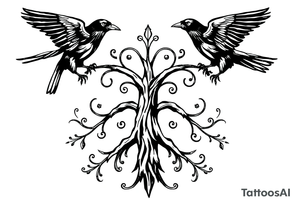 Irish family tree with 3 ravens tattoo idea