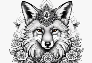 Fox with honey bee and ruby gemstone tattoo idea
