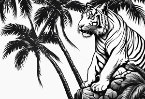 full tiger body climbing palm tree tattoo idea
