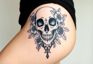 Pretty Nurse skull with peonies and honey combs tattoo idea