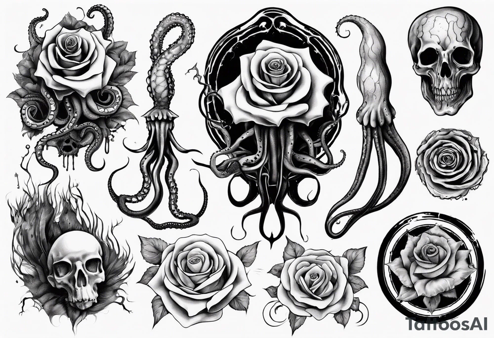 lovecraft theme with tentacle
and rose tattoo idea lovecraft theme with tentacle
and rose tattoo idea