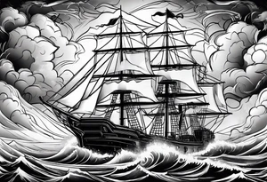 storm clouds with lightning surrounding a ship tattoo idea