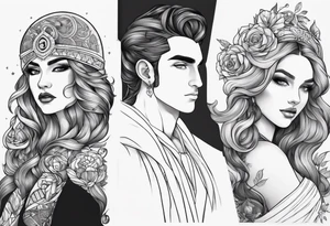 I want an image of an Aries man, a Cancer woman, and a Libra man that balances the two. tattoo idea