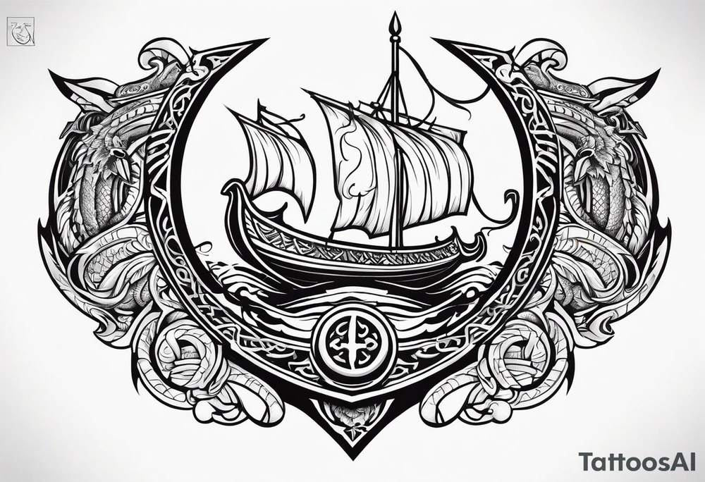 Valhalla sword shield viking ship dragon head tattoo idea Valhalla sword shield viking ship dragon head tattoo idea