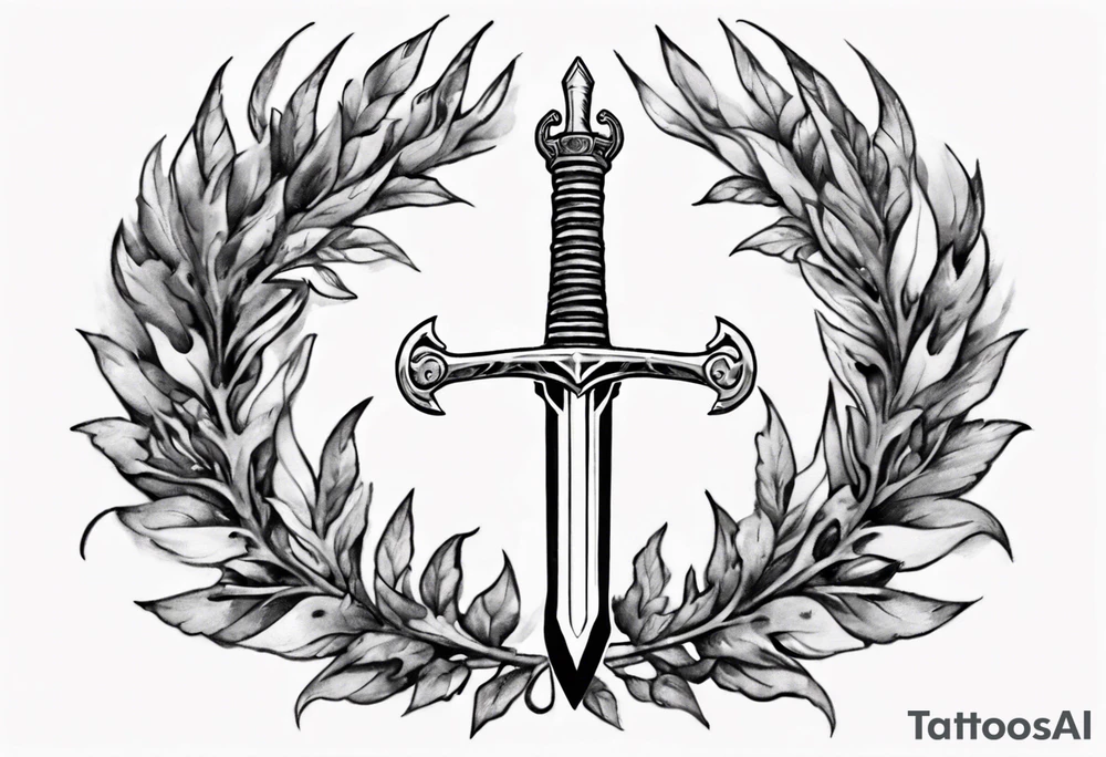 number 13 centered in a laurel leaf wreath and a sword going through the center of the wreath tattoo idea