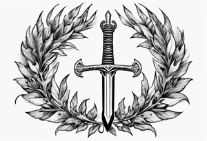 number 13 centered in a laurel leaf wreath and a sword going through the center of the wreath tattoo idea
