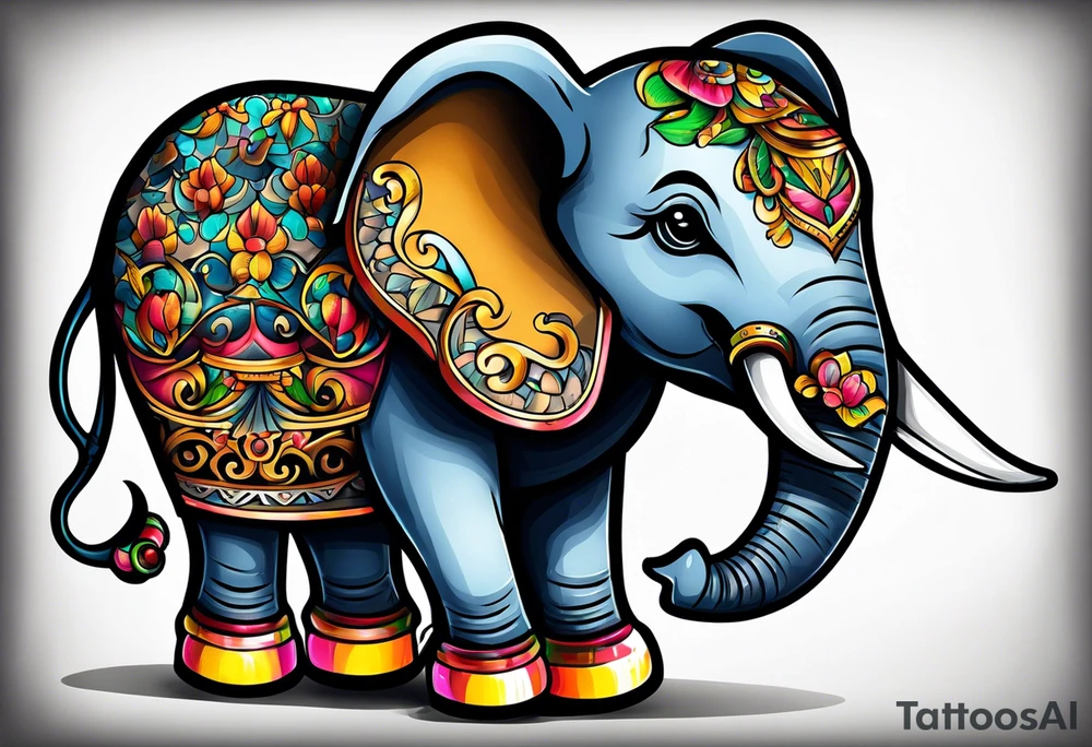 Elephant with roller skates tattoo idea