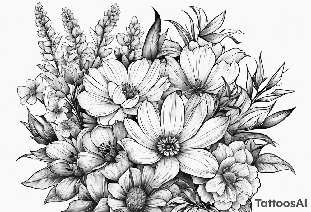 Wildflowers, smaller, vertical tattoo idea