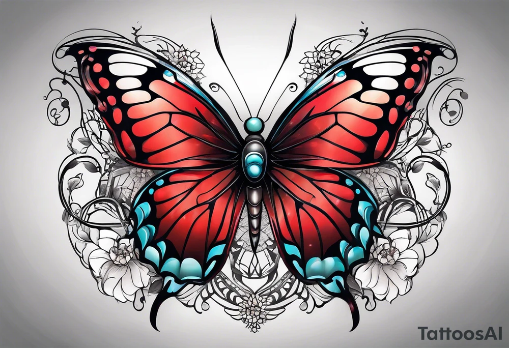 red butterfly spider dreamy tattoo idea