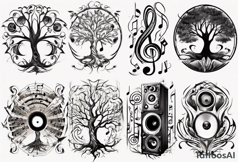 music speaker note tree stave tattoo idea