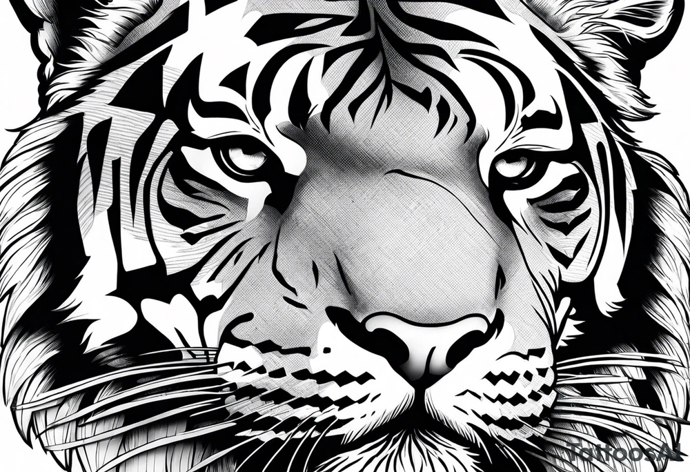 tiger and a hawk eye face together tattoo idea