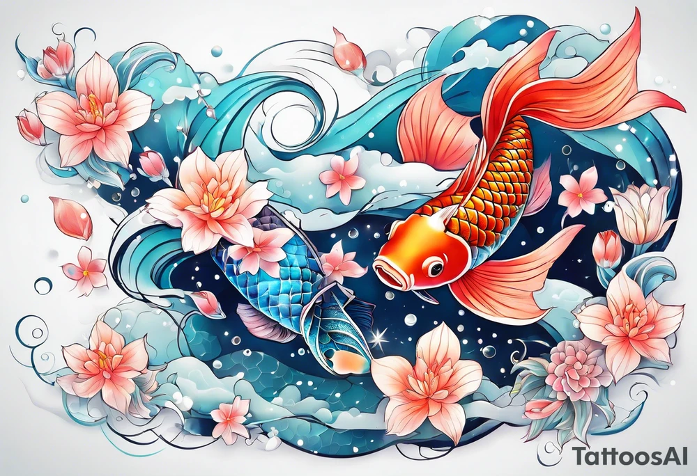 Constellation, animal koi carp, snowflake tattoo idea