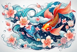 Constellation, animal koi carp, snowflake tattoo idea