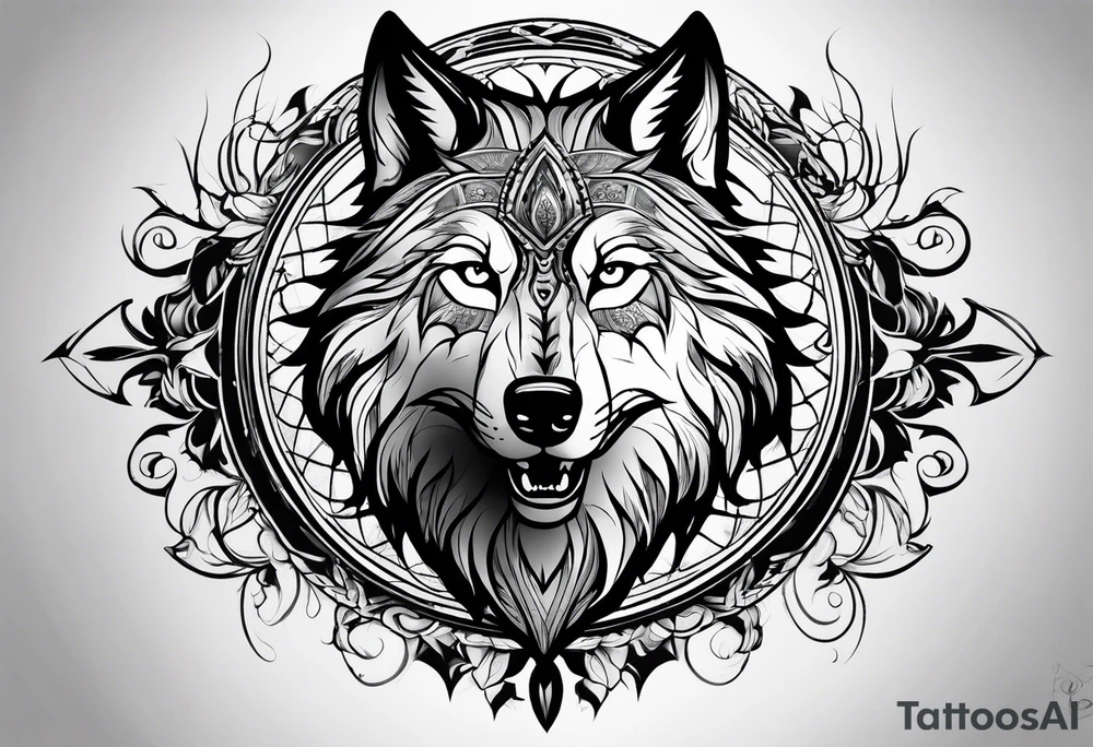 Wolf face roaring tattoo idea