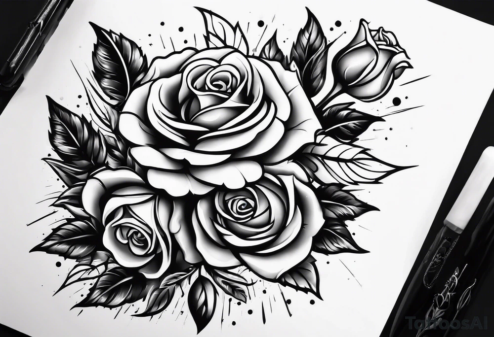 Roses, freedom and gun bullet tattoo idea