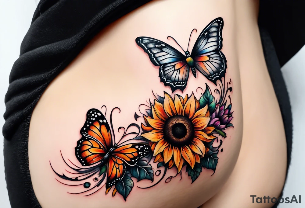Sunflowers and butterflies. Small on forearm. Gothic tattoo idea