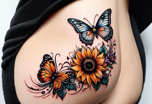 Sunflowers and butterflies. Small on forearm. Gothic tattoo idea