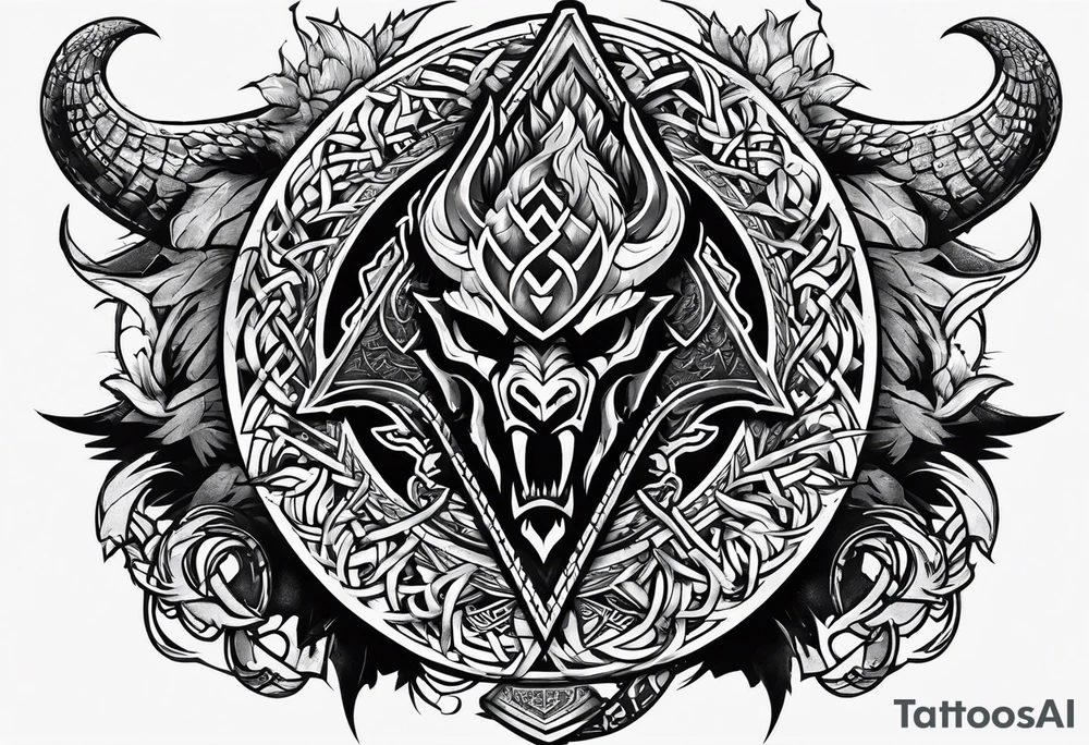 Valhalla sword shield dragon axe Valknut tattoo idea