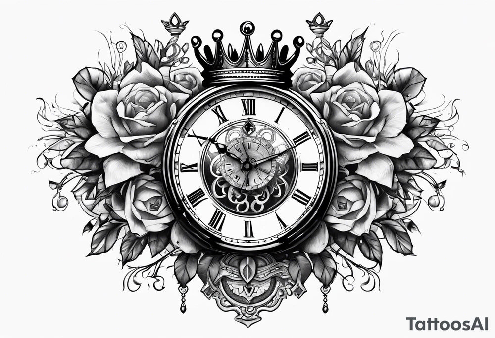 Broken clock with king crown tattoo idea