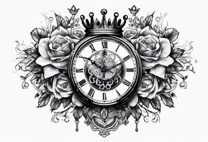 Broken clock with king crown tattoo idea